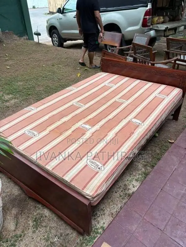Teak 4 Feet Double Bed with Carved Headboard