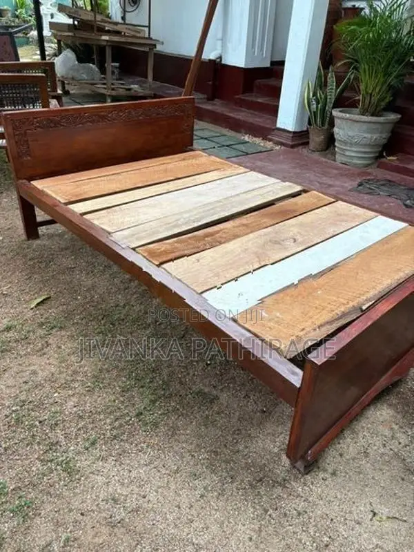 Teak 4 Feet Double Bed with Carved Headboard