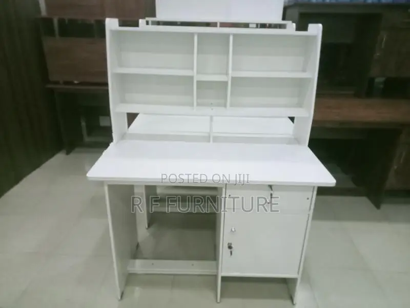 Melamine White Writing Table with Cupboard 4 by 2