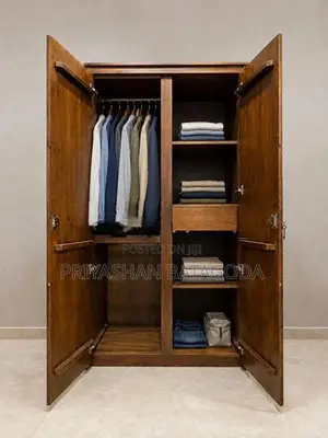 Brand-New 2-Door Mahogany Wardrobe With Drawer Shelves