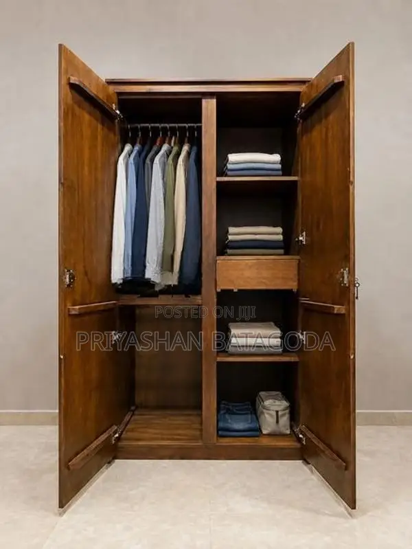 Brand-New 2-Door Mahogany Wardrobe With Drawer Shelves