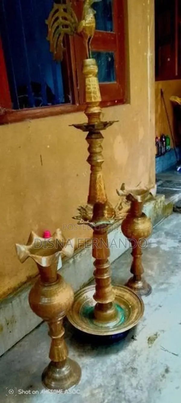 Antique Brass Oil Lamp Set