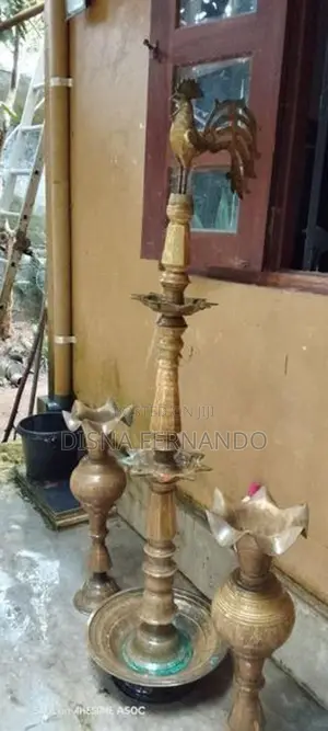 Antique Brass Oil Lamp Set
