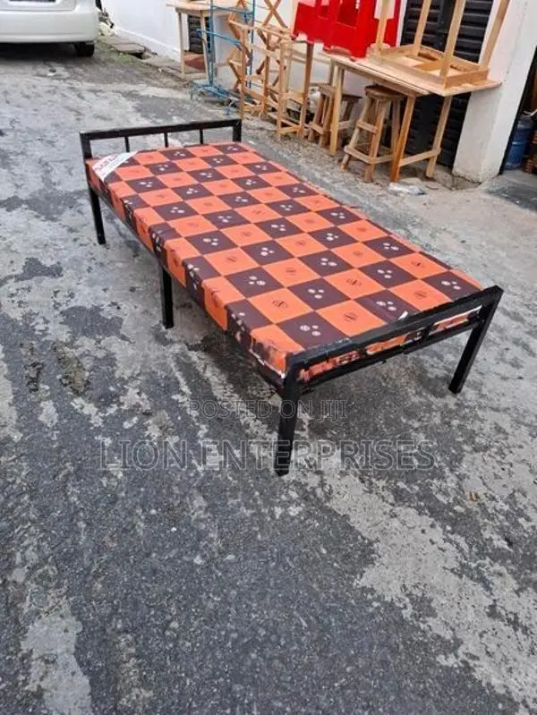 Steel single bed with mattress