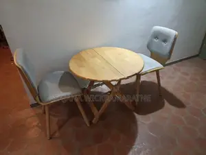 Wood Folding Round Dining Coffee Table with 2 Fabric Chairs