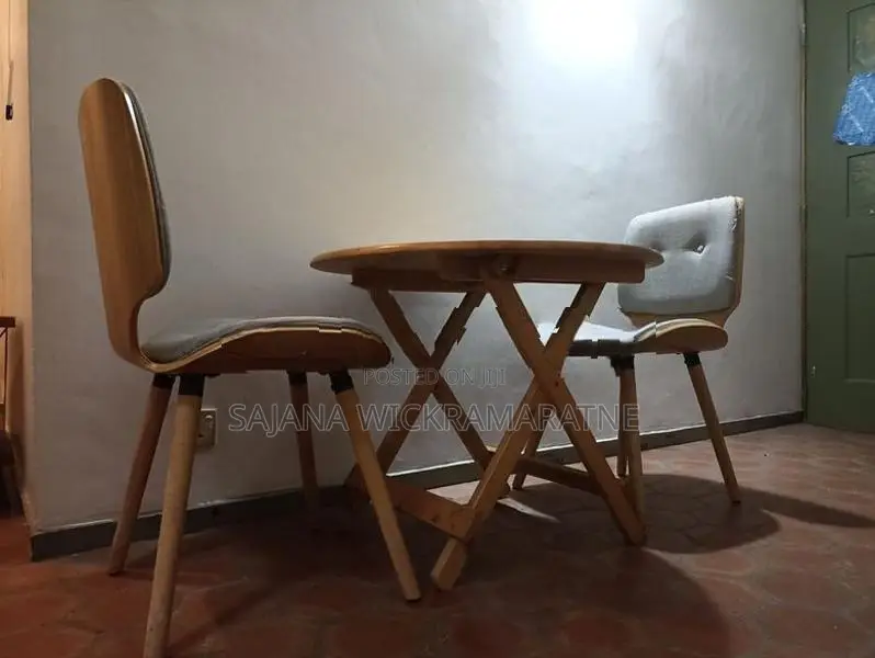 Wood Folding Round Dining Coffee Table with 2 Fabric Chairs