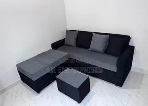 Black Sofa Set with Stool Pillow