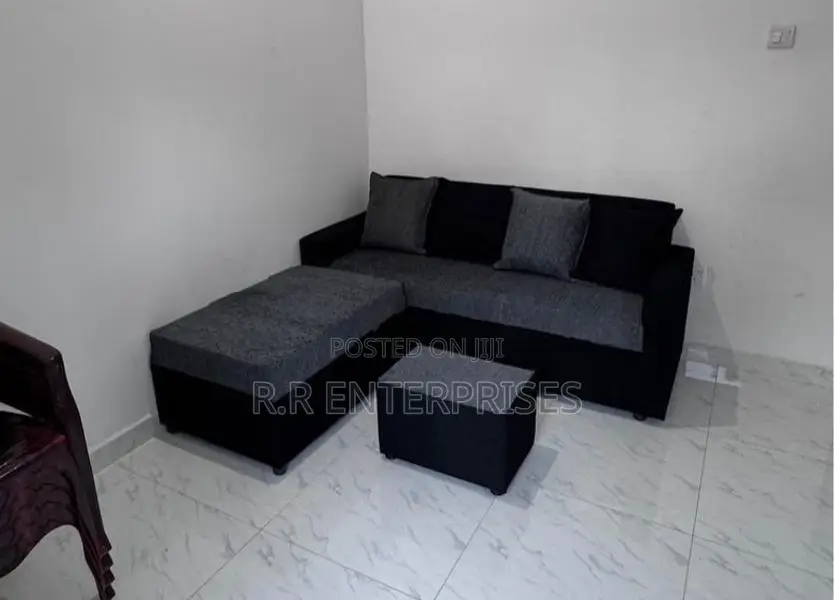 Black Sofa Set with Stool Pillow