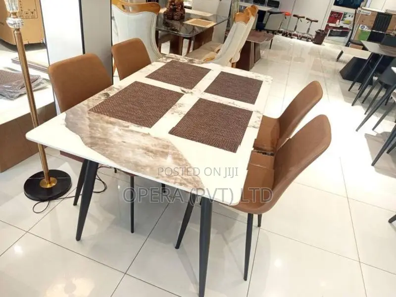 Modern Granite Top Dining Set with 4 Chairs