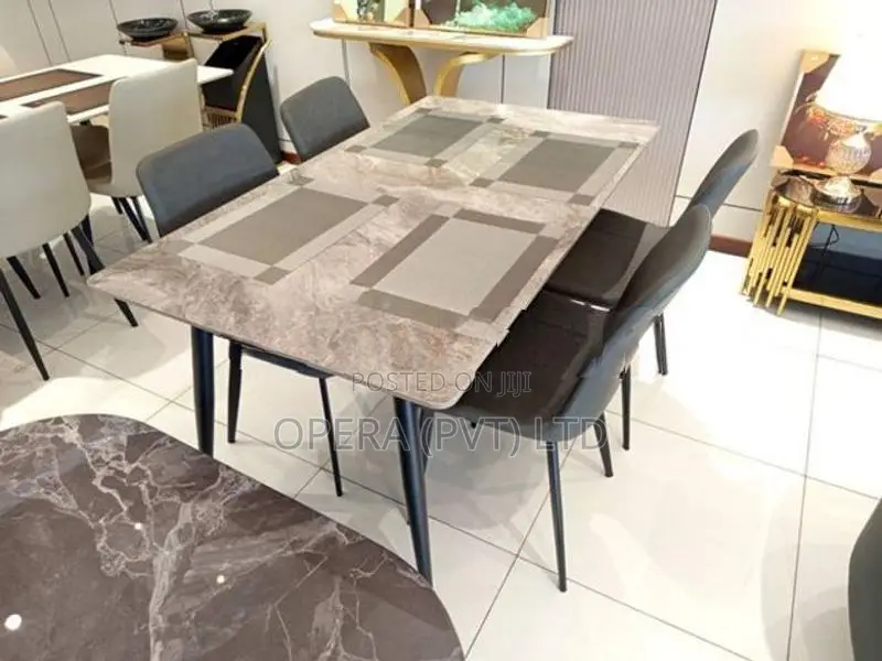 Modern Granite Top Dining Set with 4 Chairs