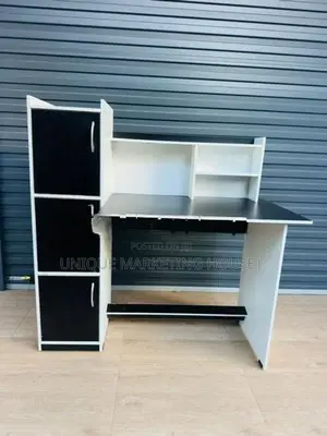 MODERN WHITE MIX BLK SIDE 3 CUPBOARD STUDY TABLE