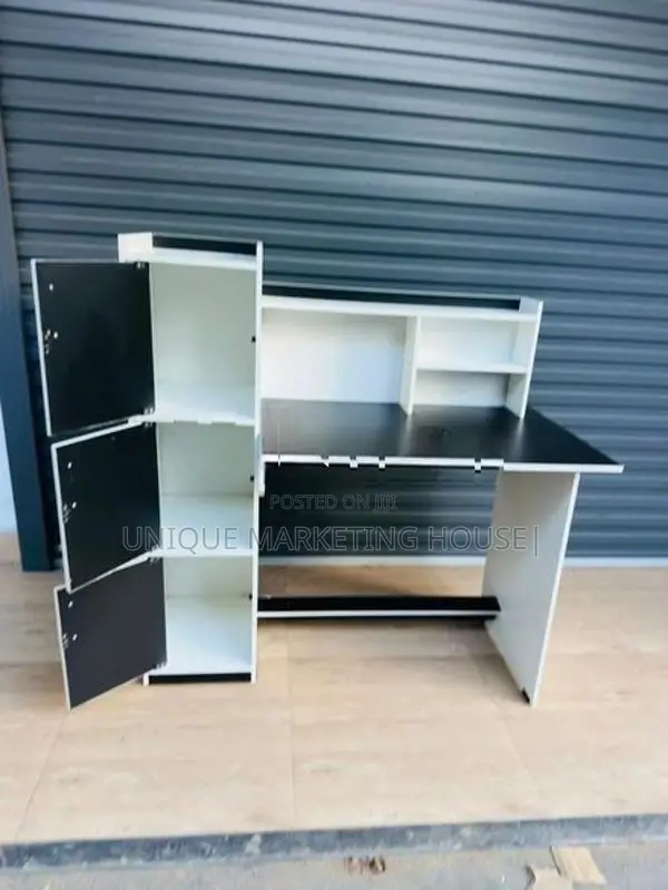MODERN WHITE MIX BLK SIDE 3 CUPBOARD STUDY TABLE