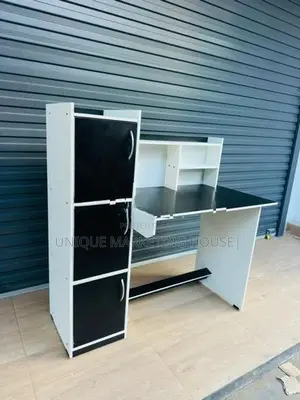 MODERN WHITE MIX BLK SIDE 3 CUPBOARD STUDY TABLE