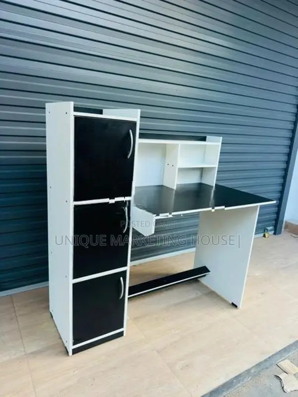 MODERN WHITE MIX BLK SIDE 3 CUPBOARD STUDY TABLE