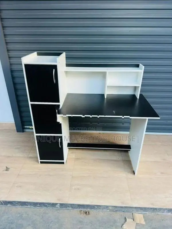 MODERN WHITE MIX BLK SIDE 3 CUPBOARD STUDY TABLE