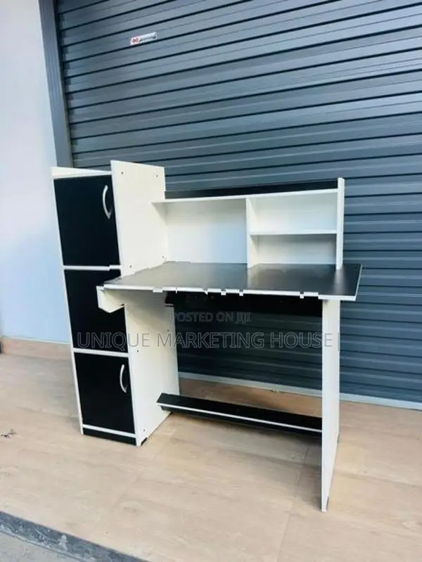 MODERN WHITE MIX BLK SIDE 3 CUPBOARD STUDY TABLE
