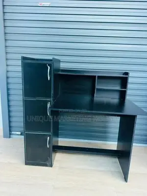 Modern Melamine Fully Black Side 3 Cupboard Study Table