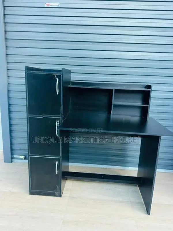 Modern Melamine Fully Black Side 3 Cupboard Study Table