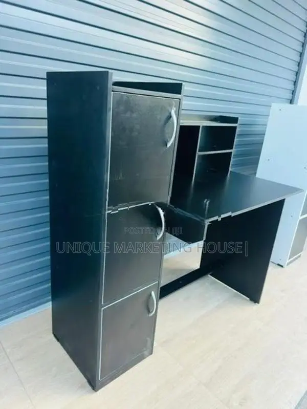 Modern Melamine Fully Black Side 3 Cupboard Study Table