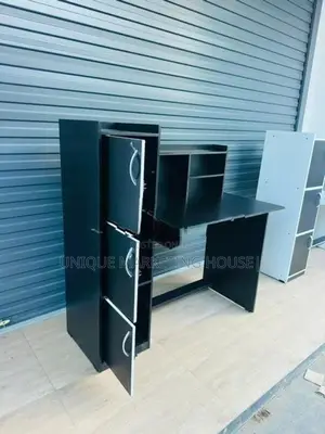Modern Melamine Fully Black Side 3 Cupboard Study Table