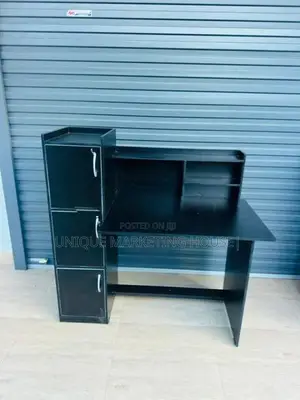 Modern Melamine Fully Black Side 3 Cupboard Study Table