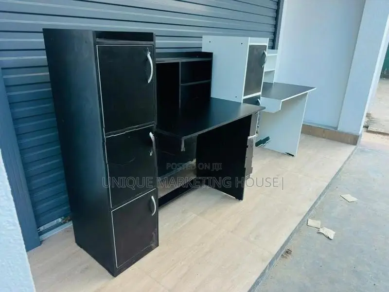 Modern Melamine Fully Black Side 3 Cupboard Study Table