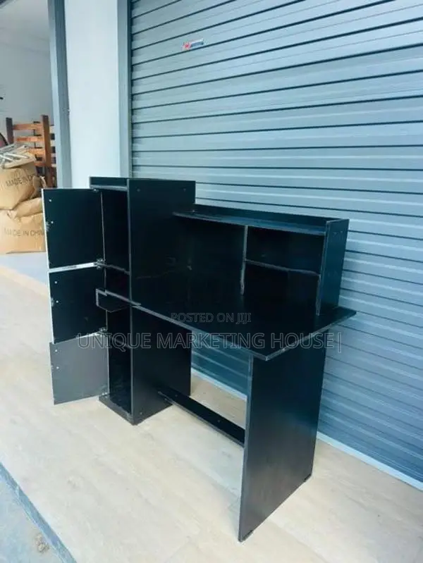 Modern Melamine Fully Black Side 3 Cupboard Study Table