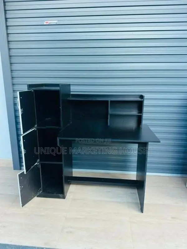 Modern Melamine Fully Black Side 3 Cupboard Study Table