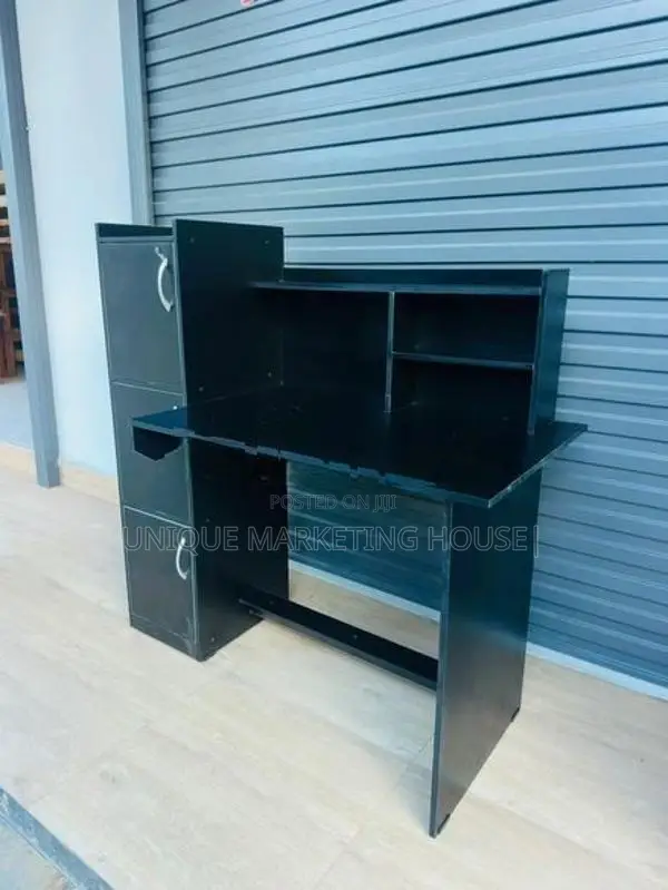 Modern Melamine Fully Black Side 3 Cupboard Study Table