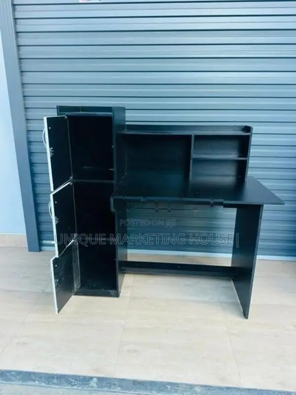 Modern Melamine Fully Black Side 3 Cupboard Study Table