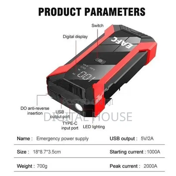 Jump Starter Battery Power Bank 12v 2000A + Usb Out for car / van jeep