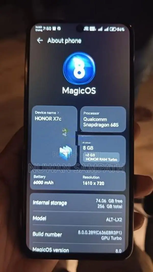 Honor X7c 256GB ROM 8GB RAM (Used)