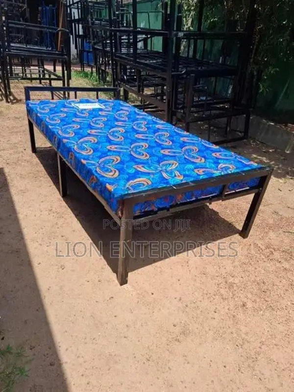 6×3 Steel single beds with 4 inch double layer mattress