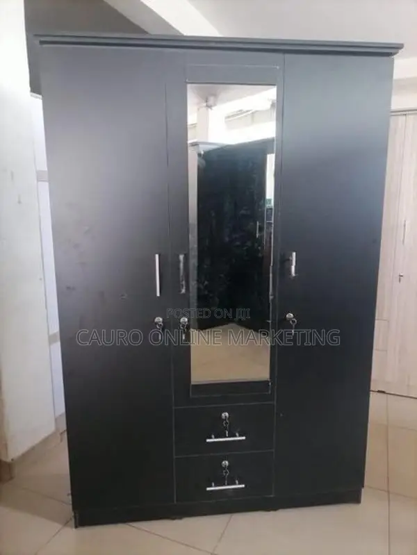 New Black Colour 3 Door Cupboard with Mirror 6x4 Ft Wardrobe