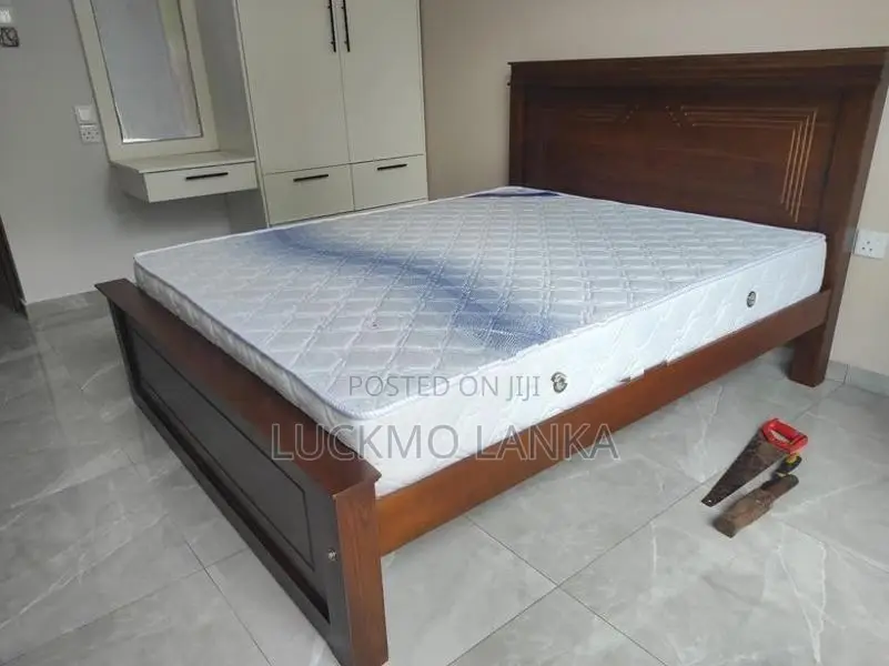 New 72x60 Teak 3.5 Leg Large Box Bed with Arpico Spring Mattress