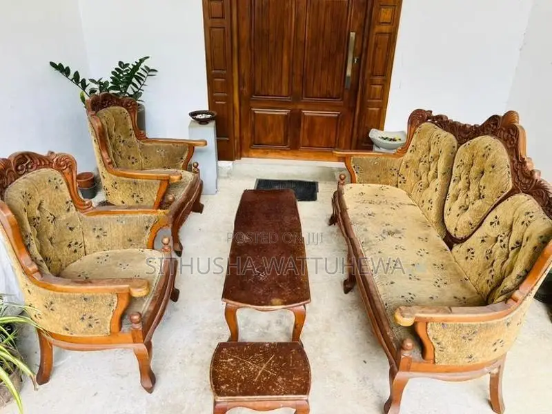 Solid Wood Sofa Set with Stool
