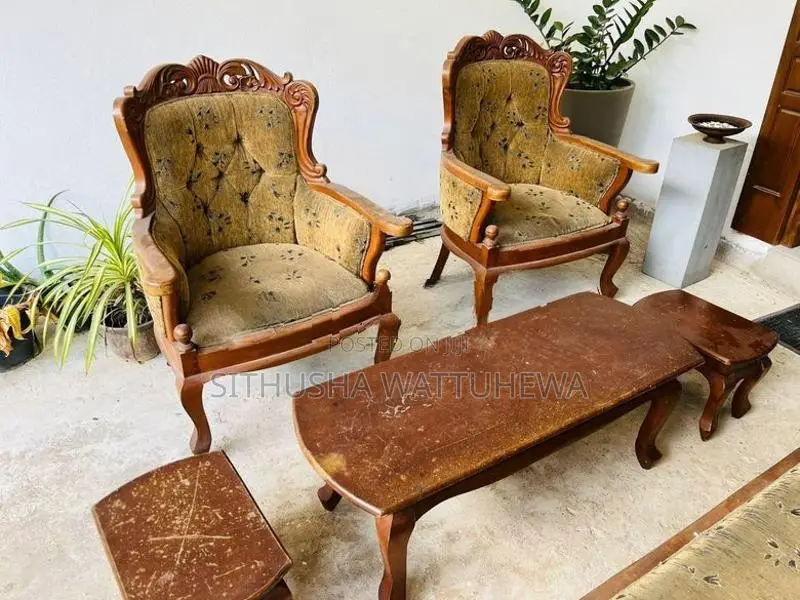 Solid Wood Sofa Set with Stool