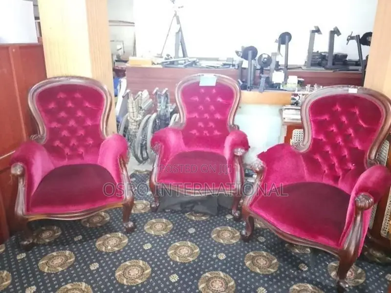 Mahogany Red Velvet Cushion Arm Chair