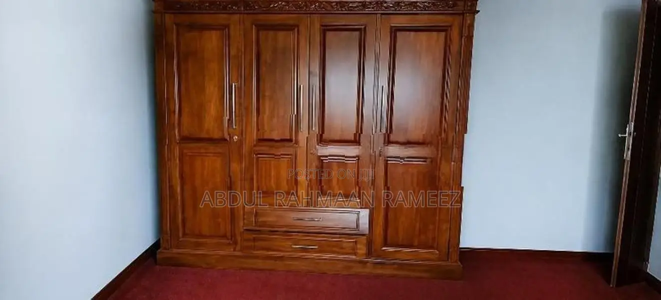 Large 4-Door Teak Wood Wardrobe