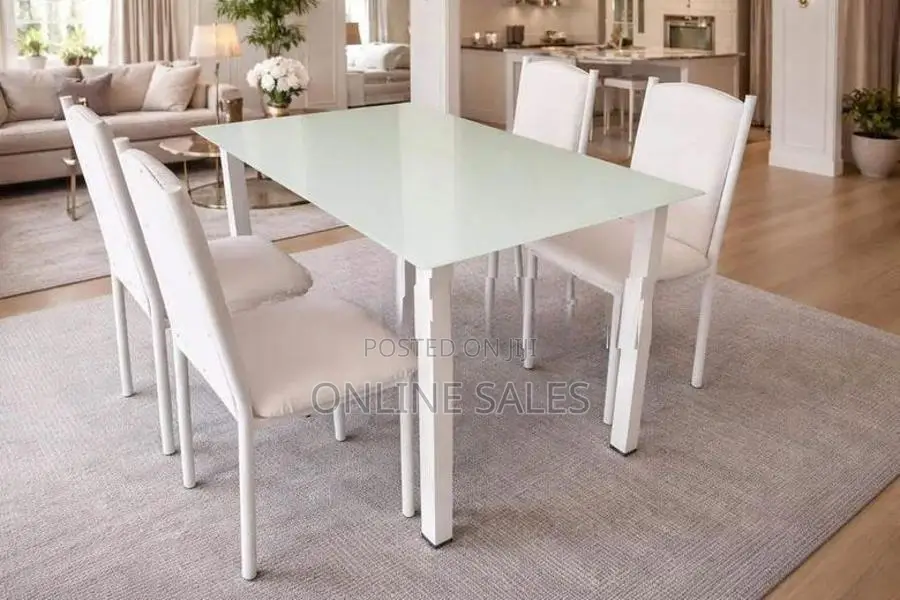 Glass Top Dining Table with cushion Chairs