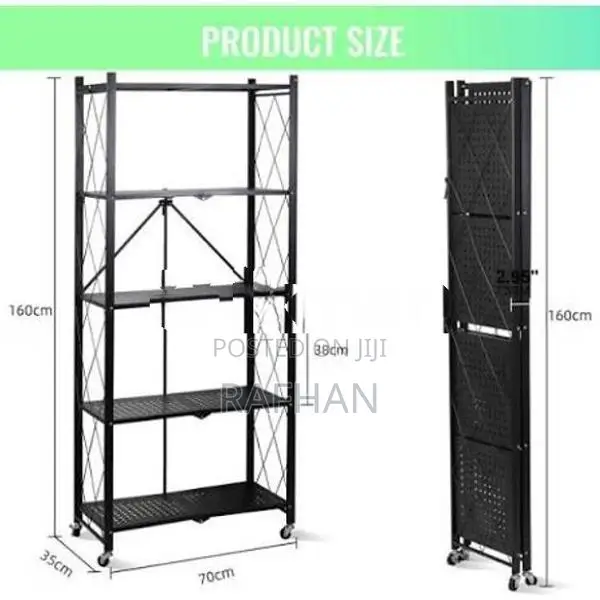 5 Tier Foldable Storage Rack. Metal Black Rack