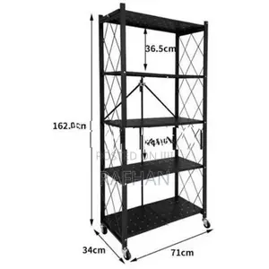 5 Tier Foldable Storage Rack. Metal Black Rack