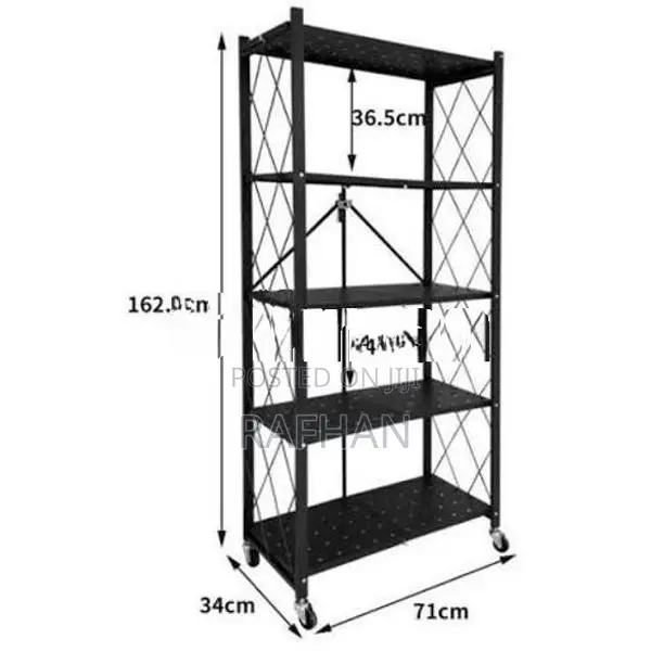 5 Tier Foldable Storage Rack. Metal Black Rack