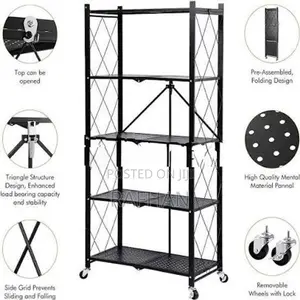 5 Tier Foldable Storage Rack. Metal Black Rack