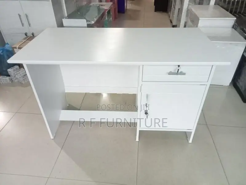 Melamine White Writing Table with Cupboard 4 by 2