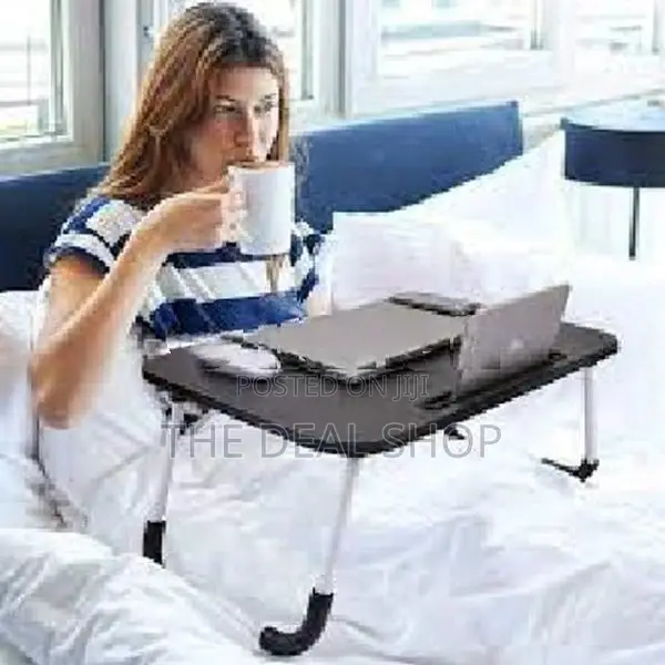 Foldable Bed Laptop Table With Cup Holder Tab -