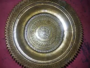 19th Century Large 50cm Antique Brass Pedestal Tray - 2kg Heavy