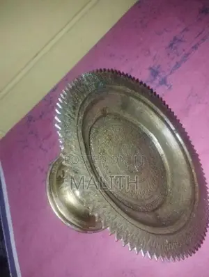 19th Century Large 50cm Antique Brass Pedestal Tray - 2kg Heavy