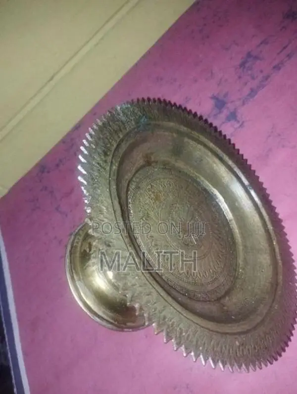 19th Century Large 50cm Antique Brass Pedestal Tray - 2kg Heavy