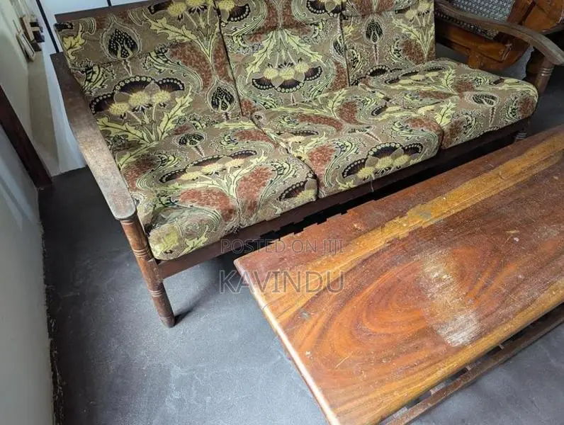Old Solid Teak Sofa Set 3+1+1 with Coffee Table
